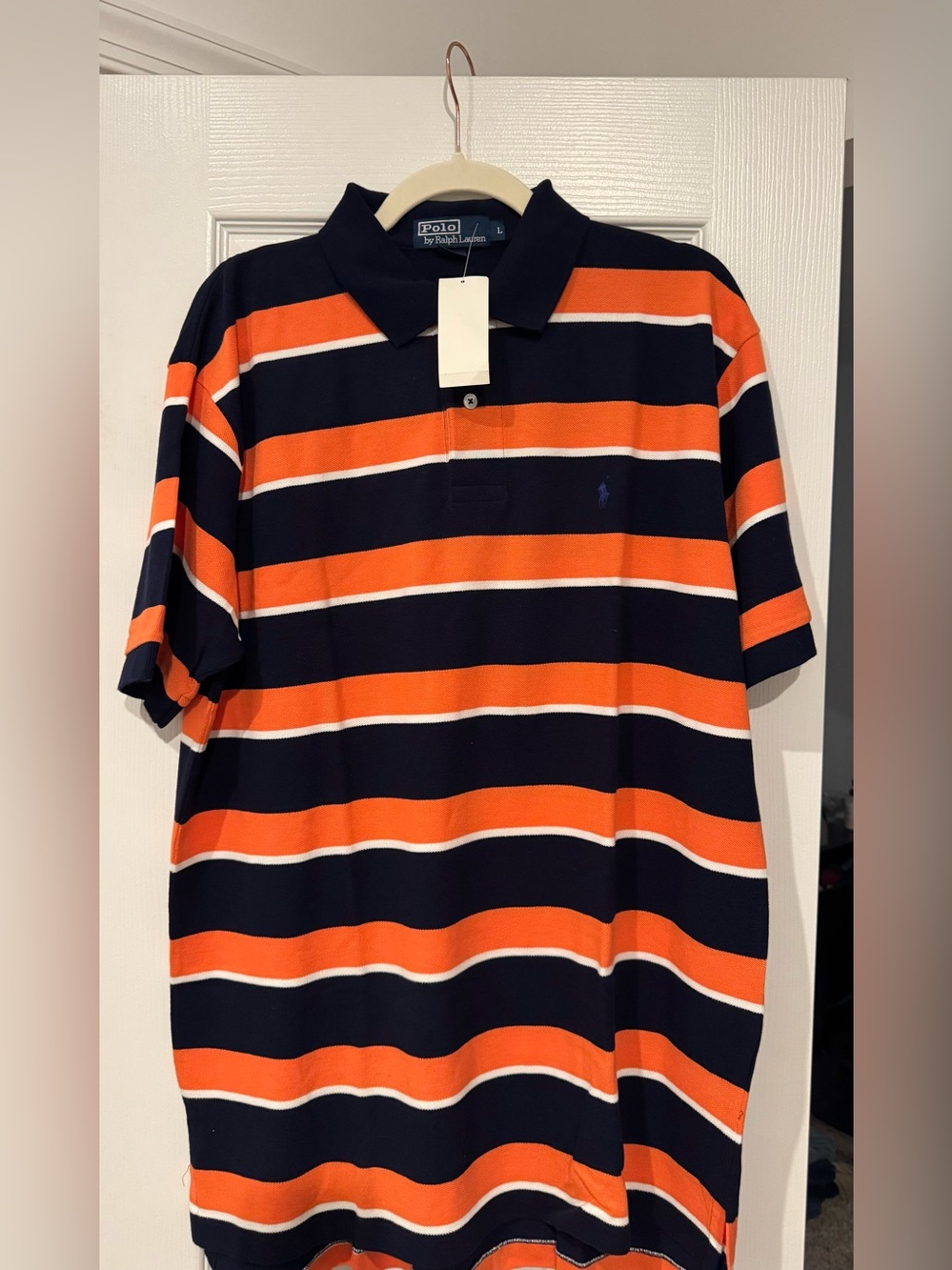 Polo by Ralph Lauren Navy, Orange & White Striped Polo